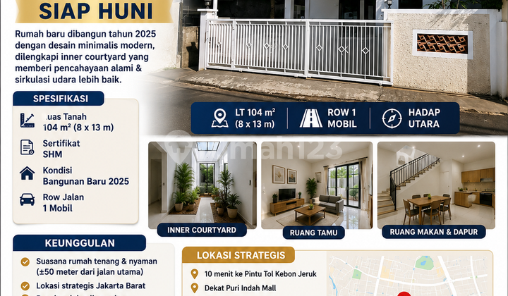 Lokasi Emas! Harga Masih Nego! Ruma7h 2 Lantai Baru Dipakai 1 Tahun Lebar 8 Meter Jalan Pahlawan Kebon Jeruk Jakarta Barat - foto 1