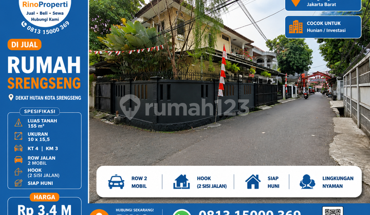Lokasi Emas! Rumah Siap Huni 2 Lantai Hook Lebar 10 Meter Strategis Tepi Jalan Srengseng Kebon Jeruk Jakarta Barat - foto 1