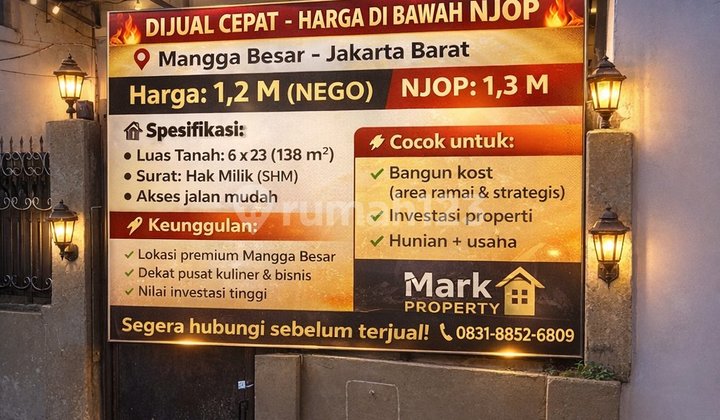 Dijual Cepat Rumah Mangga Besar Harga Dibawah NJOP - foto 1