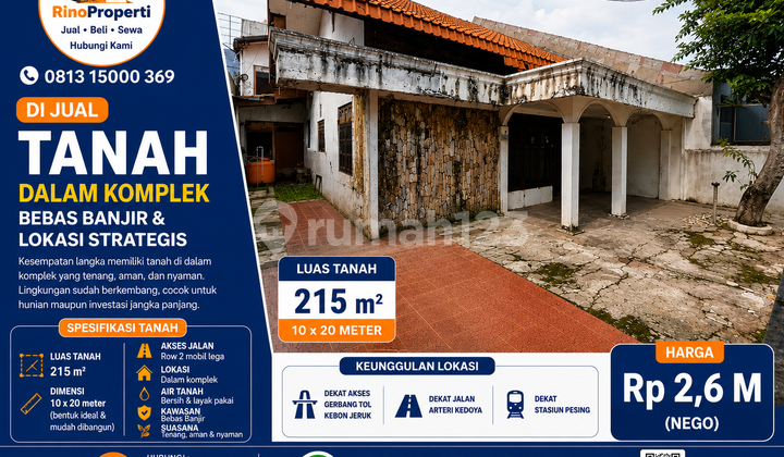Hitung Tanah,Jual Cepat Masih Nego! Rumah Hitung Tanah Kedoya Kebon Jeruk Jakarta Barat - foto 1