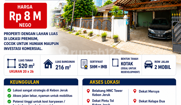 Jual Cepat,Masih Nego! Rumah Strategis Dekat Mnc Tower Kebon Jeruk Jakarta Barat - foto 1