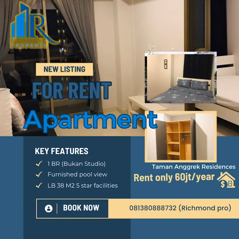 Apartemen Sewa 1BR 38m² Lt.15 Taman Anggrek Residences - Budget-friendly! Sewa tahunan mulai 60 juta — hema #tar-15