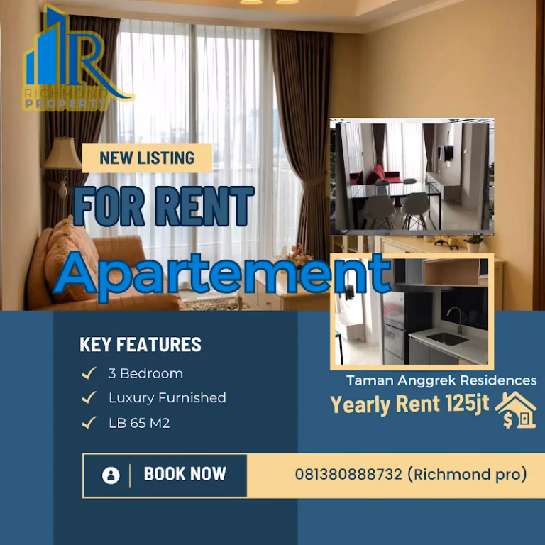 Apartemen Sewa 3BR 65m² Lt.17 Taman Anggrek Residences - 3 kamar tidur di 65 m² — layout pintar yang memaks #tar-16