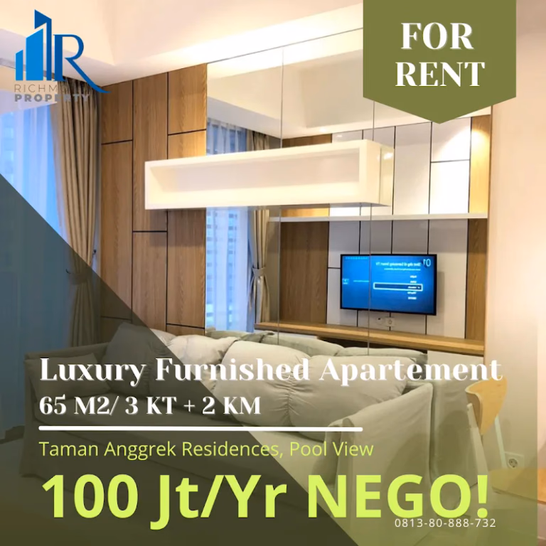 Apartemen Sewa 3BR 65m² Lt.29 Taman Anggrek Residences - 3 kamar di Tower Fragrance — sewa tahunan 100 juta #tar-41