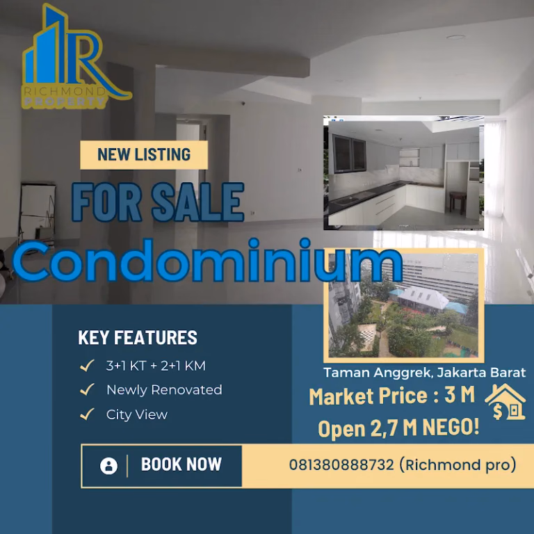 Apartemen Jual 3BR 146m² Lt.17 Taman Anggrek Kondominium - Semi-furnished — bebas dekorasi sesuai selera Anda #tak-16