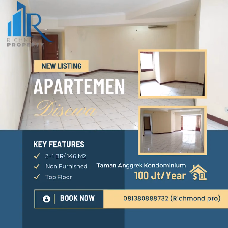Apartemen Sewa 3BR 146m² Lt.30 Taman Anggrek Kondominium - Unit luas 146 m² — cocok untuk keluarga yang butuh #tak-2