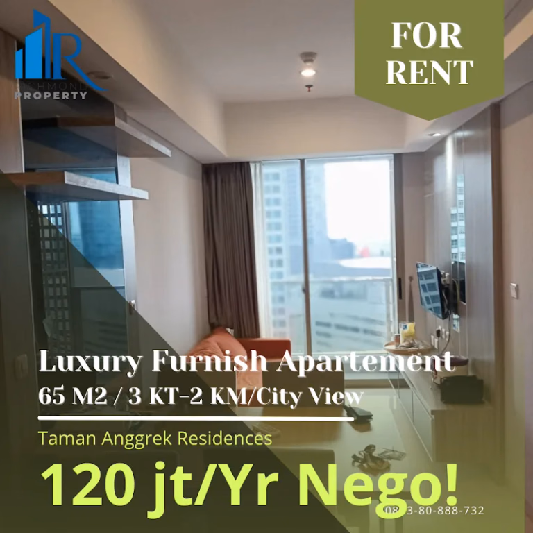 Apartemen Jual/Sewa 3BR 65m² Lt.26 Taman Anggrek Residences - Lantai 26, fully furnished — siap huni atau invest #tar-39